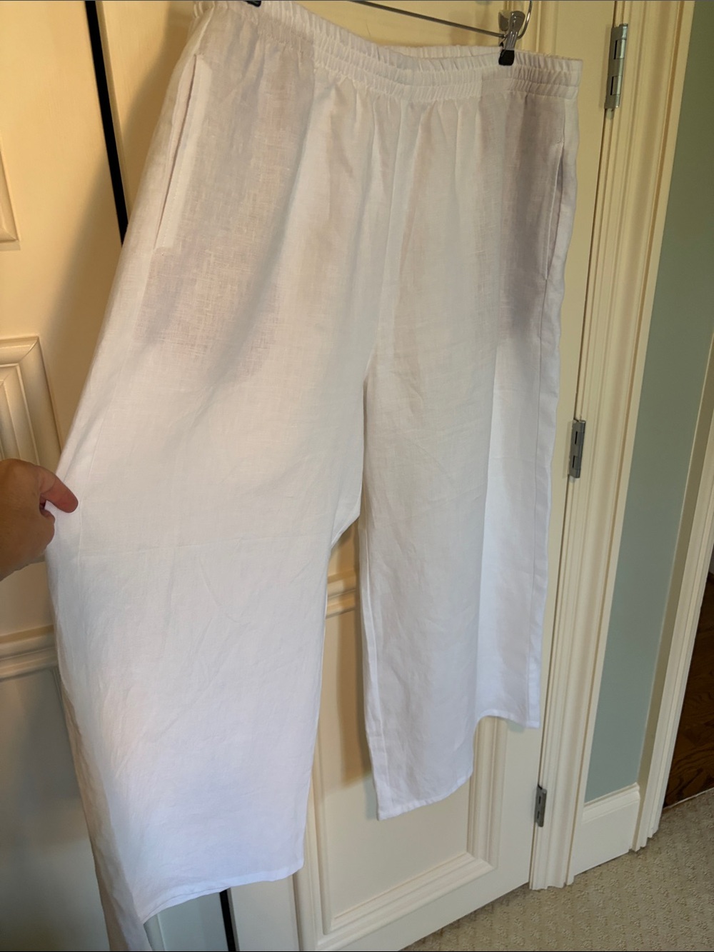 Lisa Bayne Womens White Linen Blend Elastic-Waist Pants